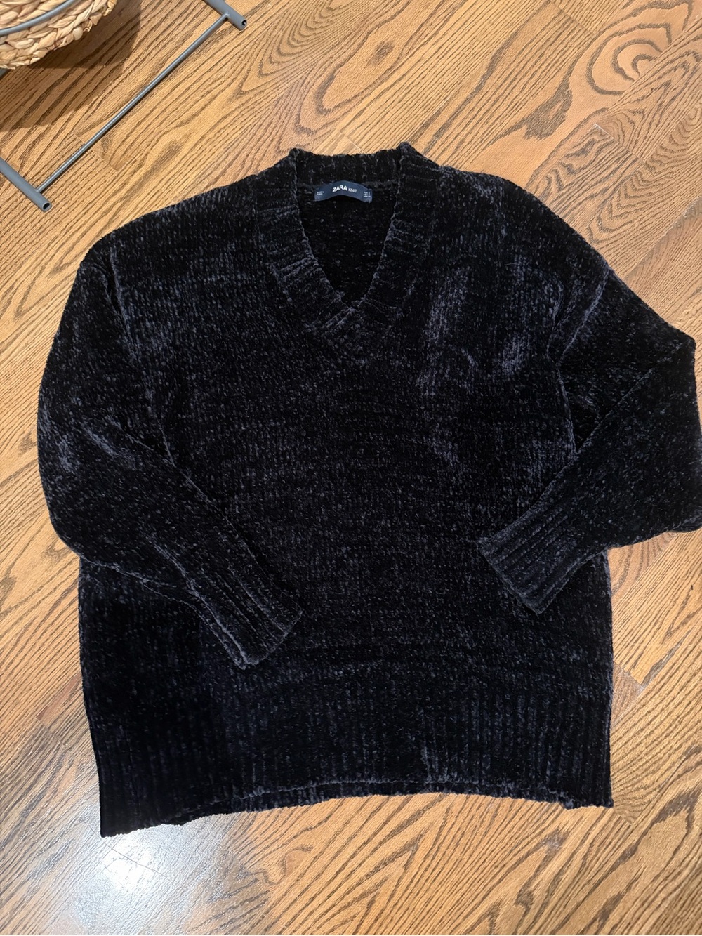 Zara Black V-Neck Chenille Sweater Dress